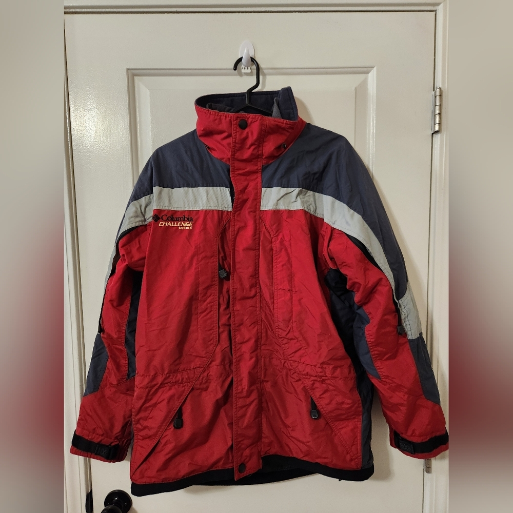 Columbia Mens Bold Red and Dark Gray Puffer Jacket